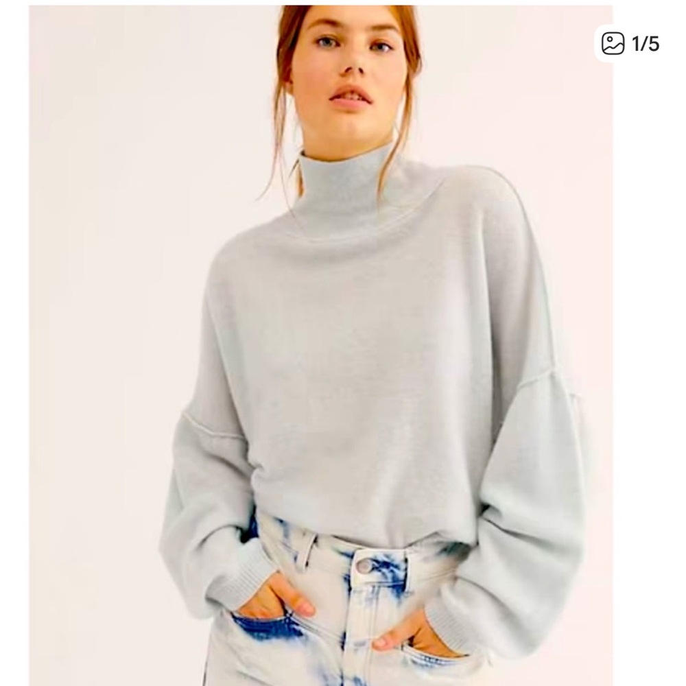 Free People icy blue cropped so low so high boxy Mock-Neck Sweater